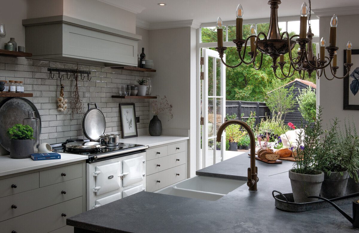 A white AGA in a beautiful bespoke kitchen