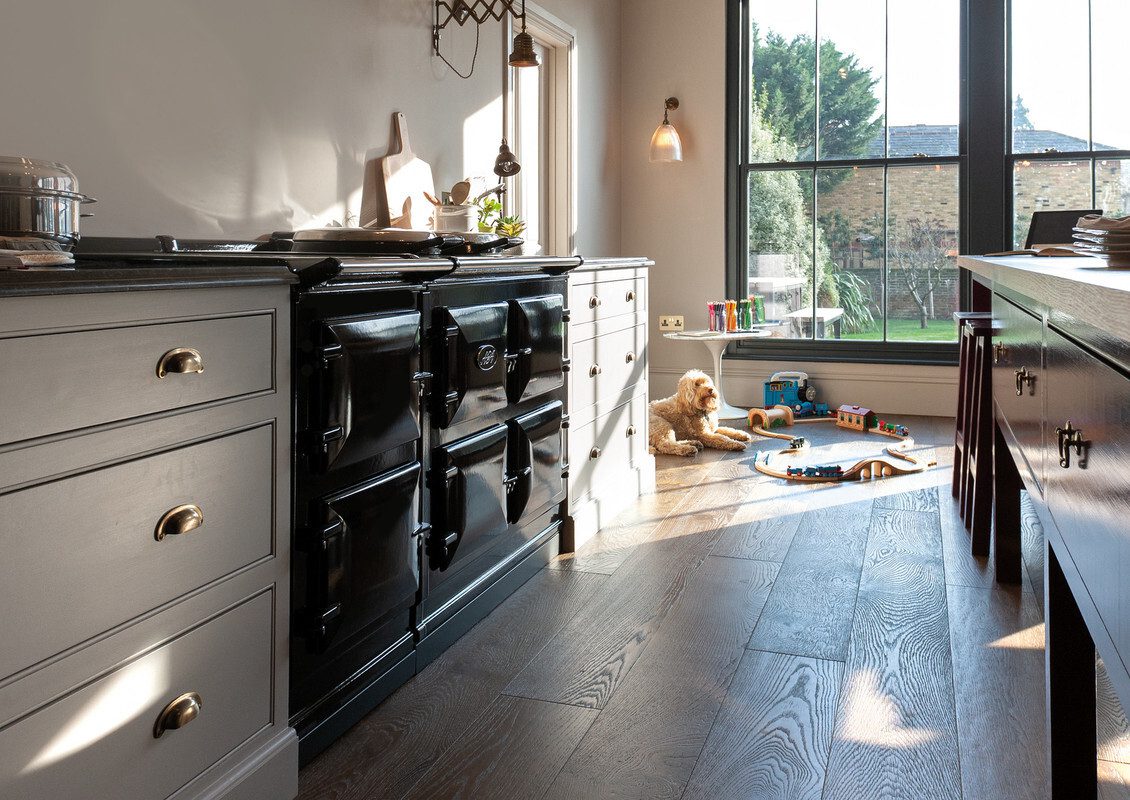 A black AGA Total Control in a beautifully designed kitchen.