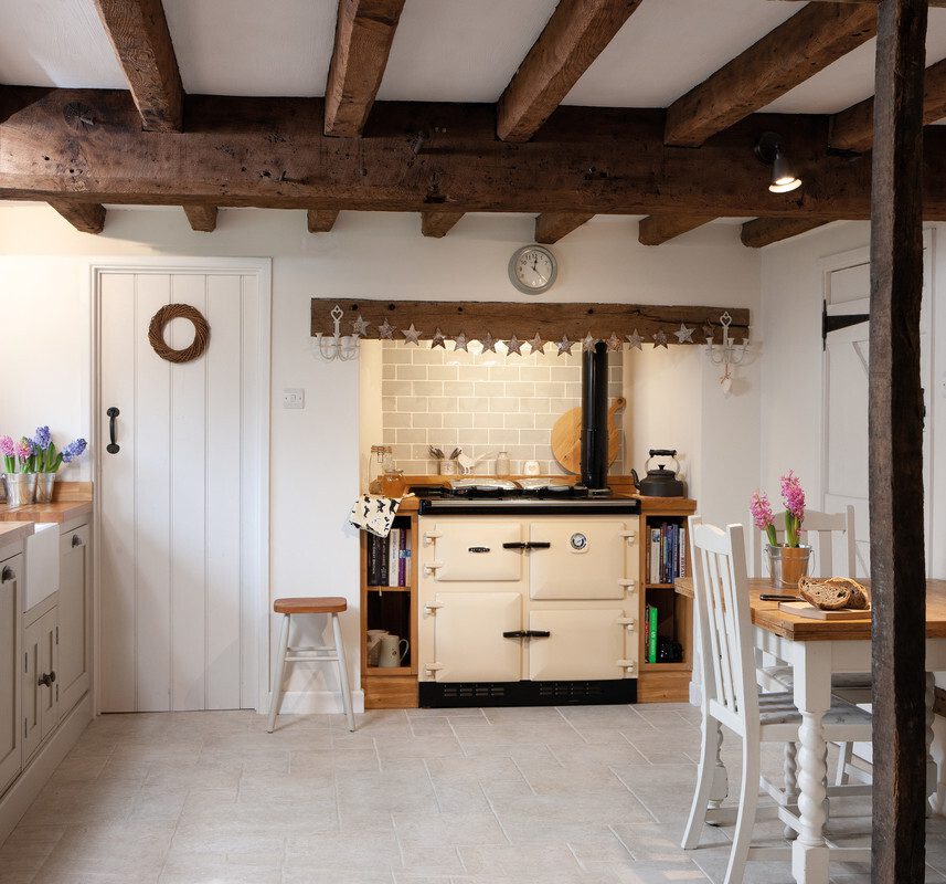 A cream Rayburn cooker in a country cottage